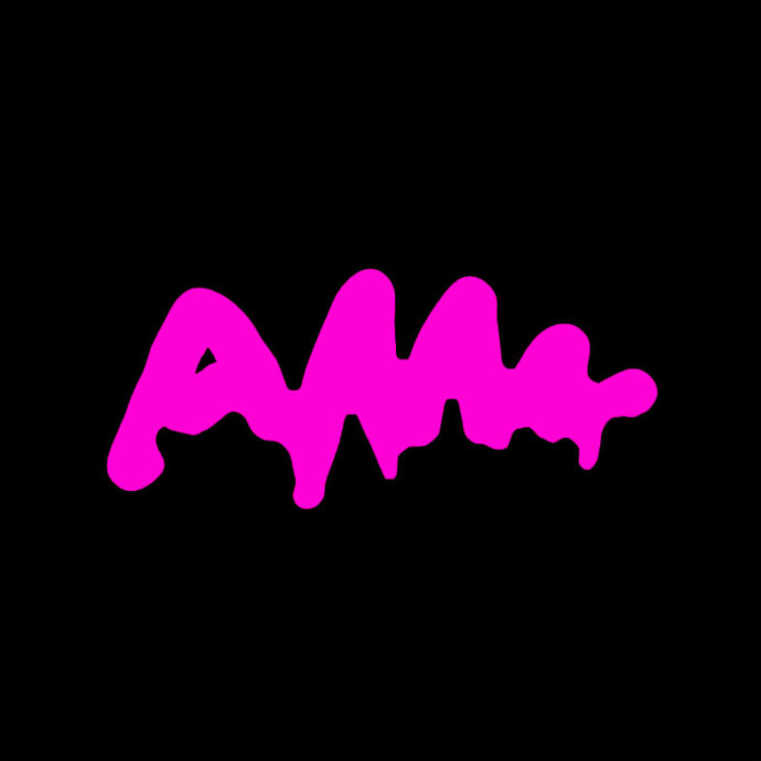 Amalgamated wonders of the world logo brand in pink on black hand written A W W.